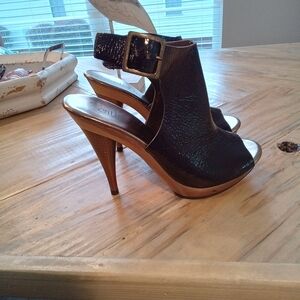 Cathy Jean Brazil Brown/Bronze Leather With Gold Tone Stiletto Heel